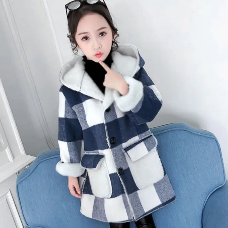 Girls' Thick Woolen Overcoat - Warm Winter Coat
