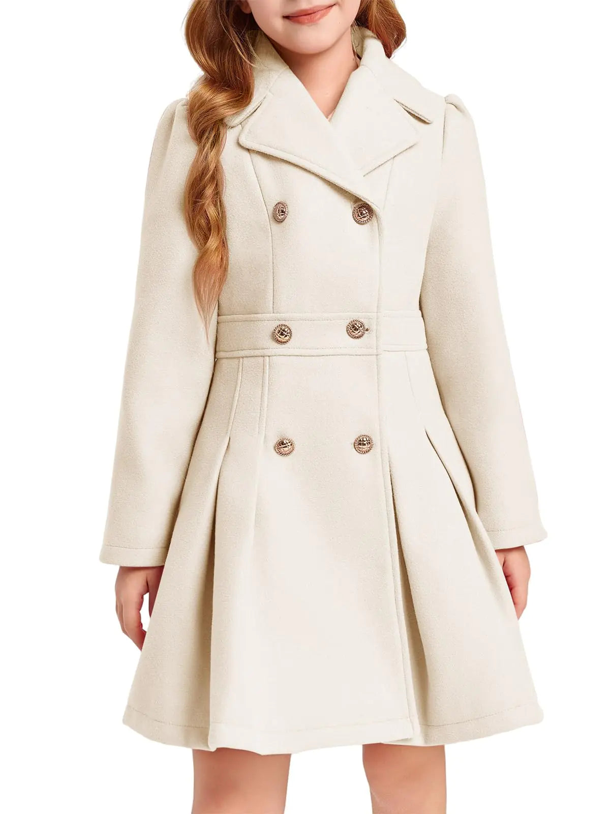 Manteau d'hiver élégant pour filles - Peacoat beige à double boutonnage