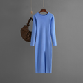 Autumn And Winter Long Sleeve Knitted Backless Round Neck Dress