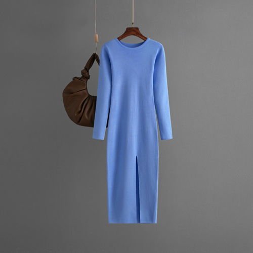 Autumn And Winter Long Sleeve Knitted Backless Round Neck Dress