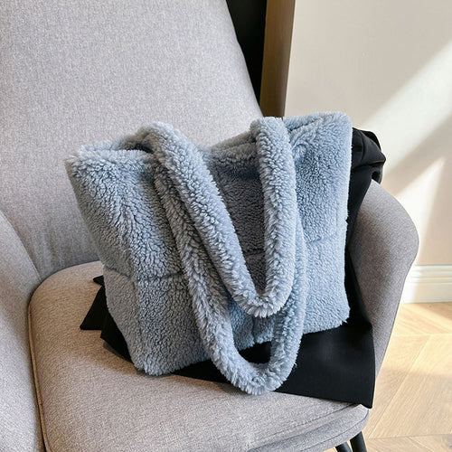 Women's Luxury Plush Tote Bag - Designer Winter Handbag