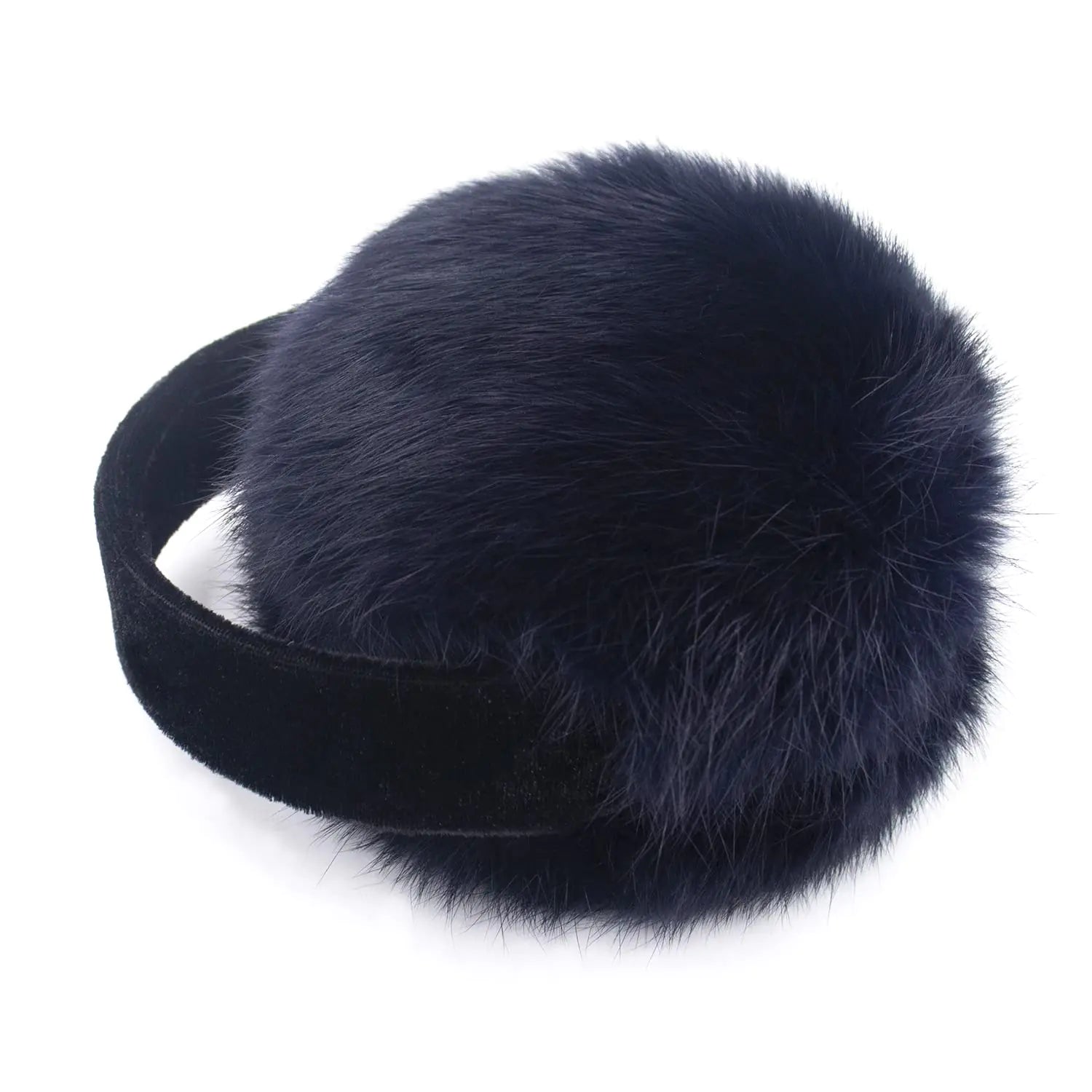 Rabbit Fur Earmuffs for Women - Navy Winter Ear Warmers