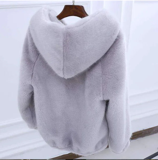 Hooded Short Women's Faux Mink Fur Winter Coat