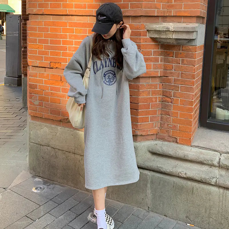 Winter Women's Oversized Hoodie Dress with Hood