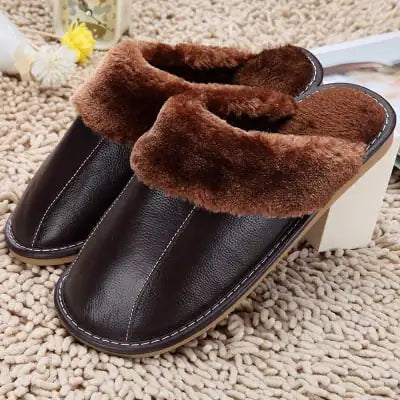 Winter Cowhide Cotton Plush Slippers for Men and Women