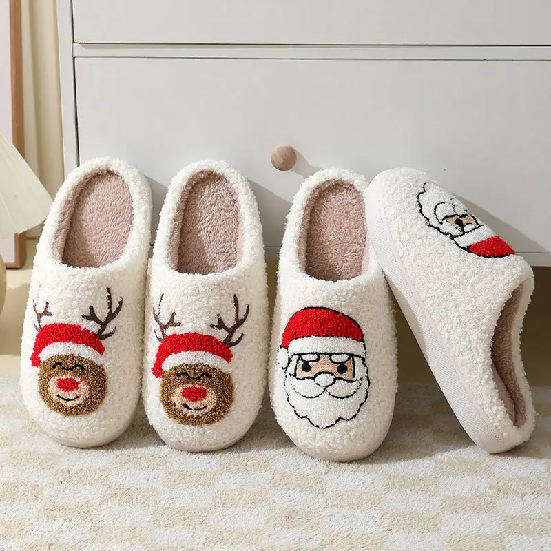 Christmas Santa Claus Slippers - Cozy Cotton Winter House Shoes for Women & Men