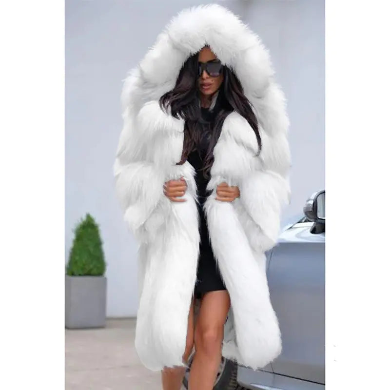 European Style Hooded Faux Fur Coat - Women's Luxury | Black Friday Sale