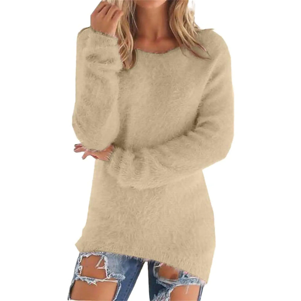 Beige Furry Sweater for Women 5XL - Premium Winter Knitwear | Alpha Shop