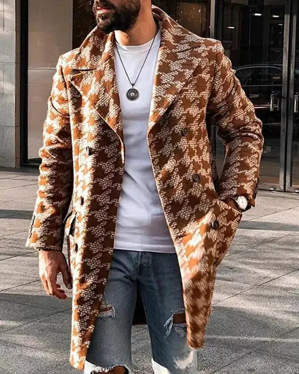 Men's Fashionable Printed Mid-Length Winter Coat |