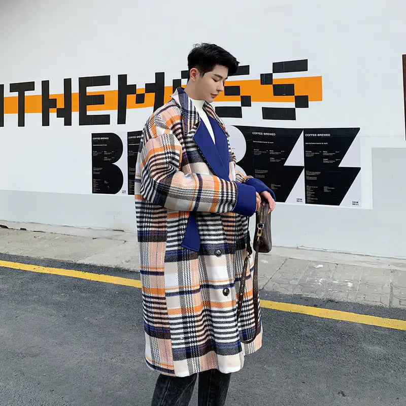 Custom Plaid Wool Long Coat for Men (Winter)