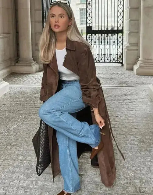 Women's Fashion Double-Breasted Trench Coat - Premium Wool Blend | Black Friday