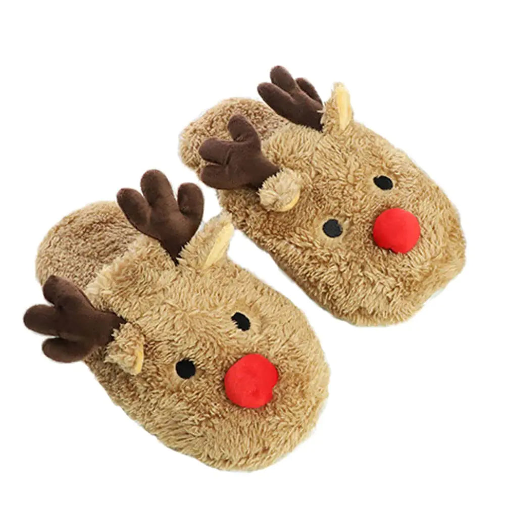 Reindeer Slippers - Cozy Winter Fleece House Shoes for Adults