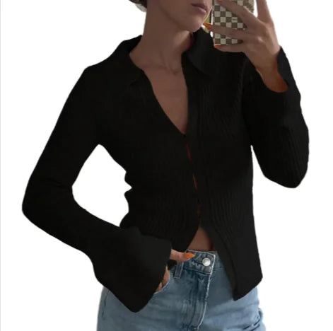 Women's Bell Sleeve Casual Top - Cotton Long Sleeve Blouse