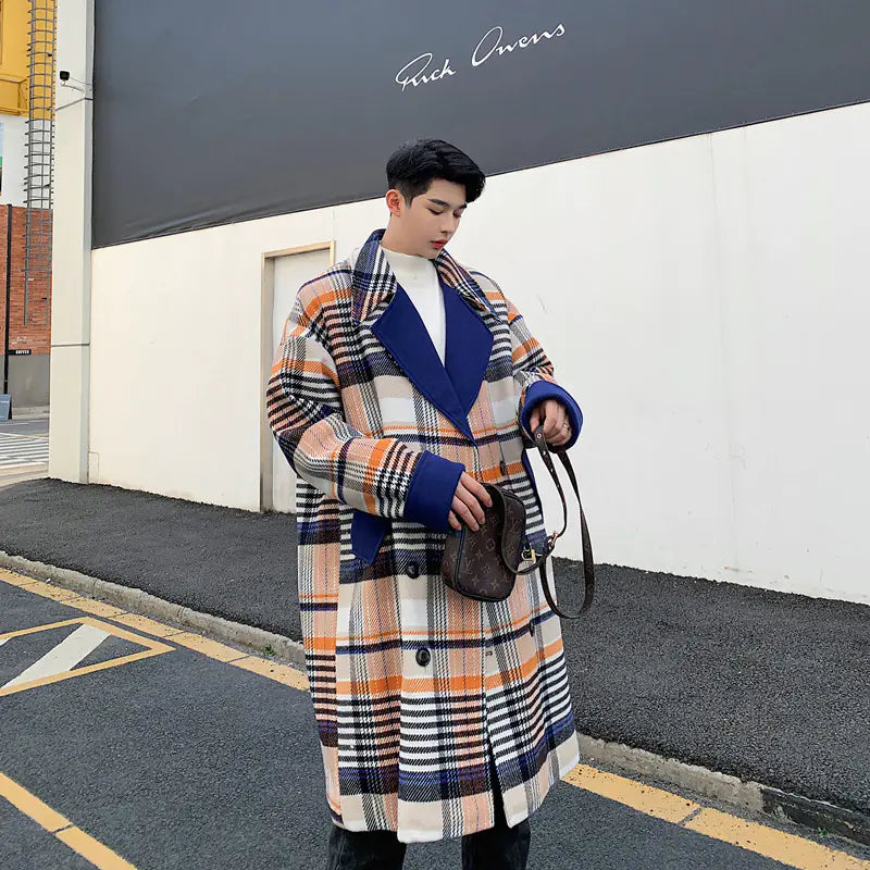 Custom Plaid Wool Long Coat for Men (Winter)