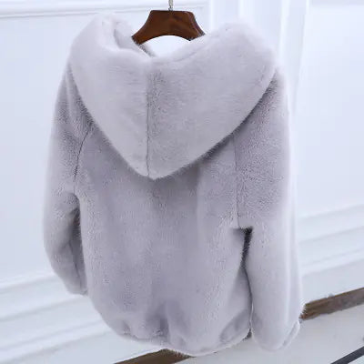 Hooded Short Women's Faux Mink Fur Winter Coat