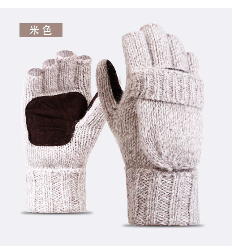 Men's Winter Gloves, Warm Wool & Cashmere Half-Finger