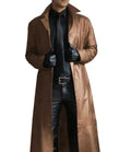 Men's Slim Fit Leather Trench Coat - Lapel Collar Windbreaker