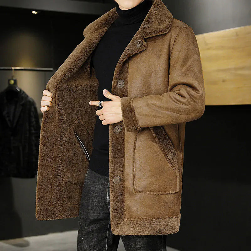 Men's Thick Double-sided Velvet Mid-length Winter Coat