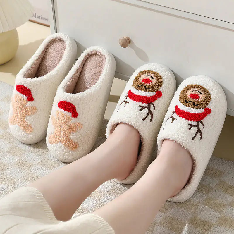 Christmas Santa Claus Slippers - Plush Cotton Winter House Shoes for Couples