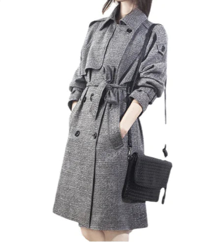 Plaid Mid-Length Coat and Trench Coat