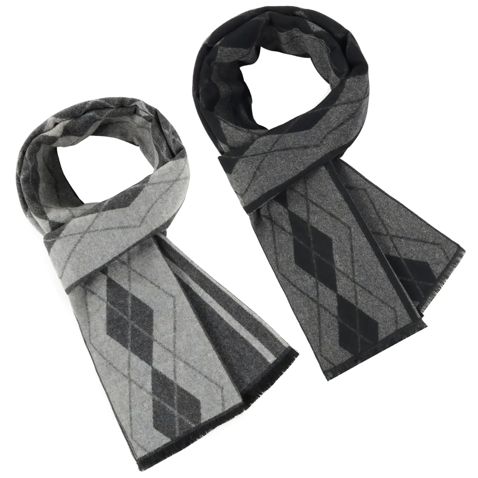 Men's Winter Scarf 2-Pack - Soft Cashmere Feel Scarves (Black & Grey)