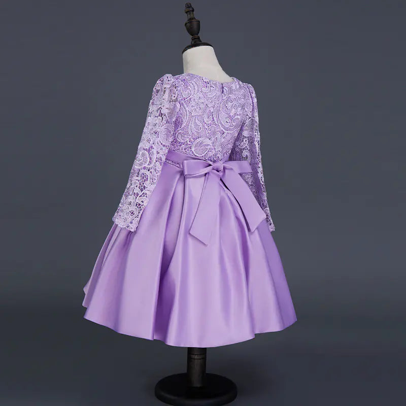 Carisa Children's Autumn Winter Dress - Purple Lace Gown