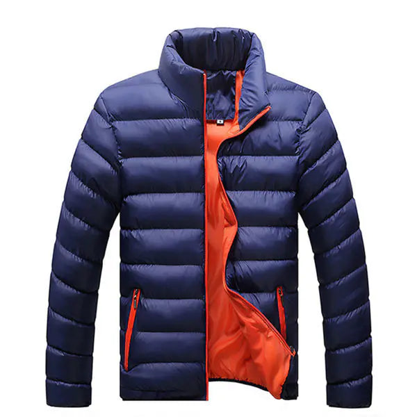 Men's Winter Coat with Standing Collar and Down Filling