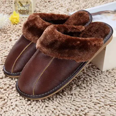 Winter Cowhide Cotton Plush Slippers for Men and Women