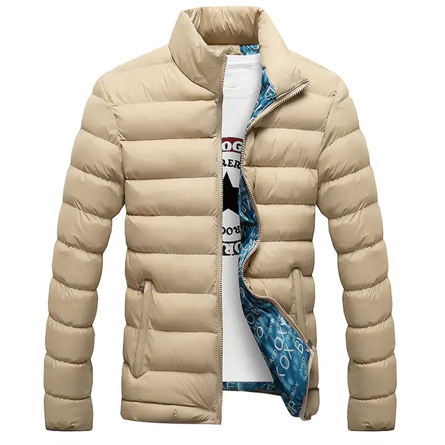 Men's Winter Coat with Standing Collar and Down Filling