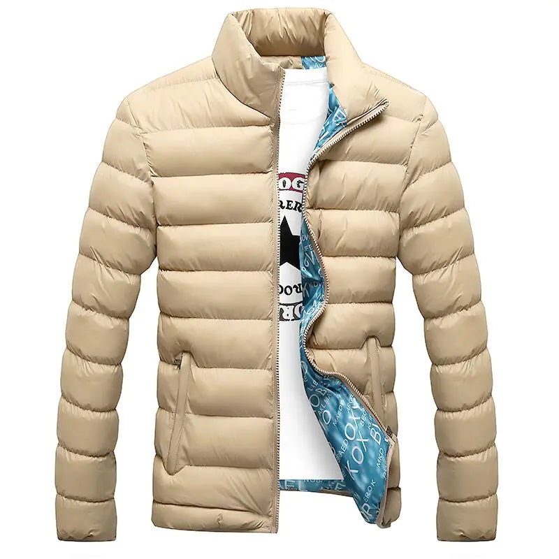 Men's Winter Coat with Standing Collar and Down Filling