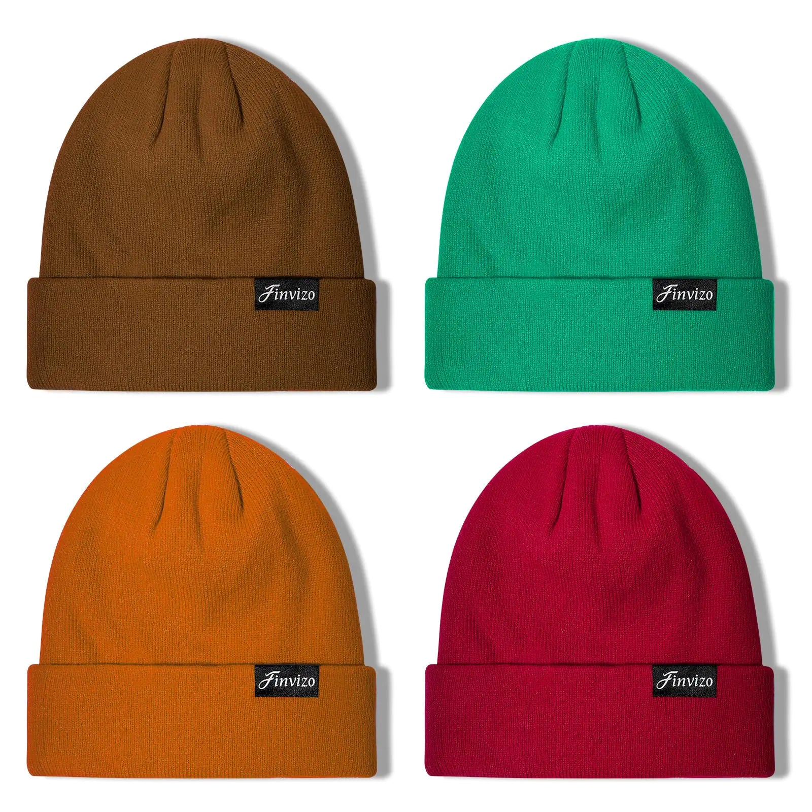 Finvizo Winter Beanies - 4 Pack Knit Skull Caps (Green)
