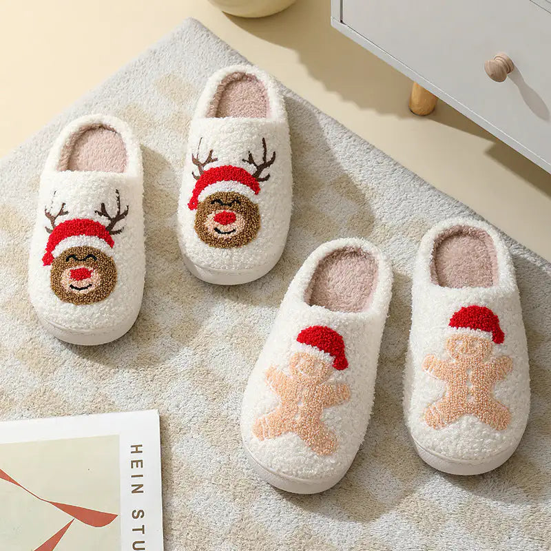 Christmas Santa Claus Slippers - Plush Cotton Winter House Shoes for Couples