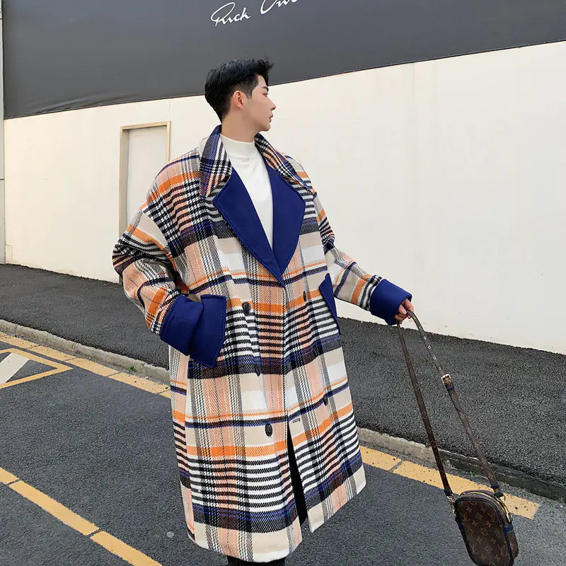 Custom Plaid Wool Long Coat for Men (Winter)
