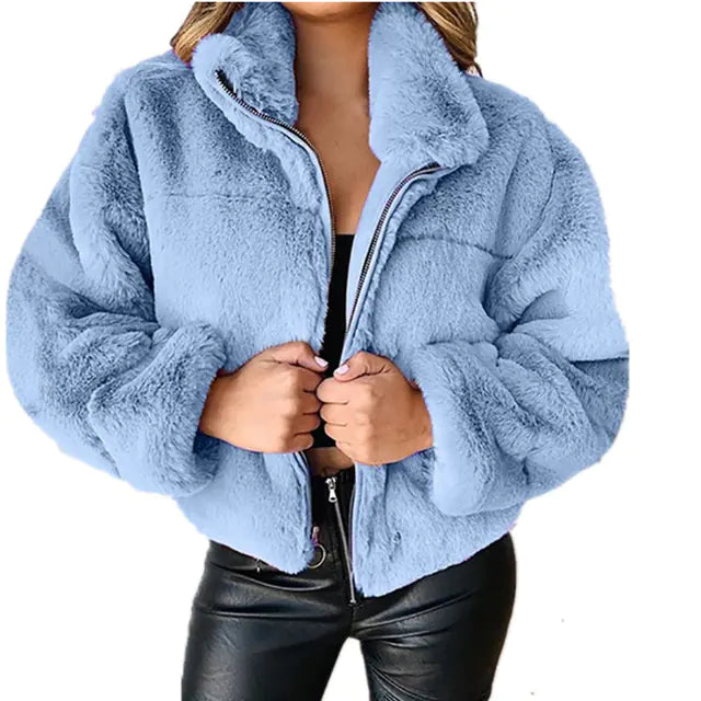 Elegant Women's Faux Fur Coat - Zipper & Collar | Black Friday Sale