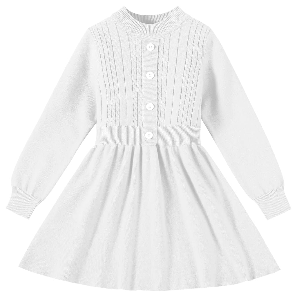 Toddler Girls' Knitted Sweater Dress - Long Sleeve Button-Front Winter Dress