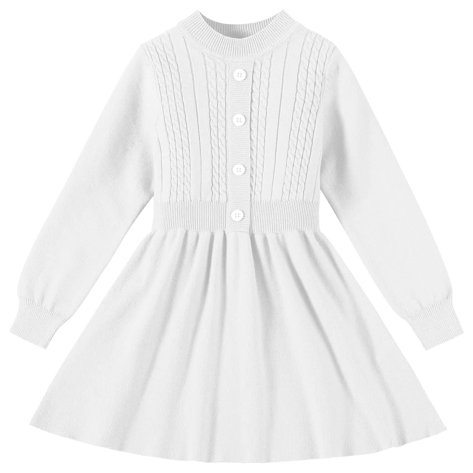 Toddler Girls' Knitted Sweater Dress - Long Sleeve Button-Front Winter Dress
