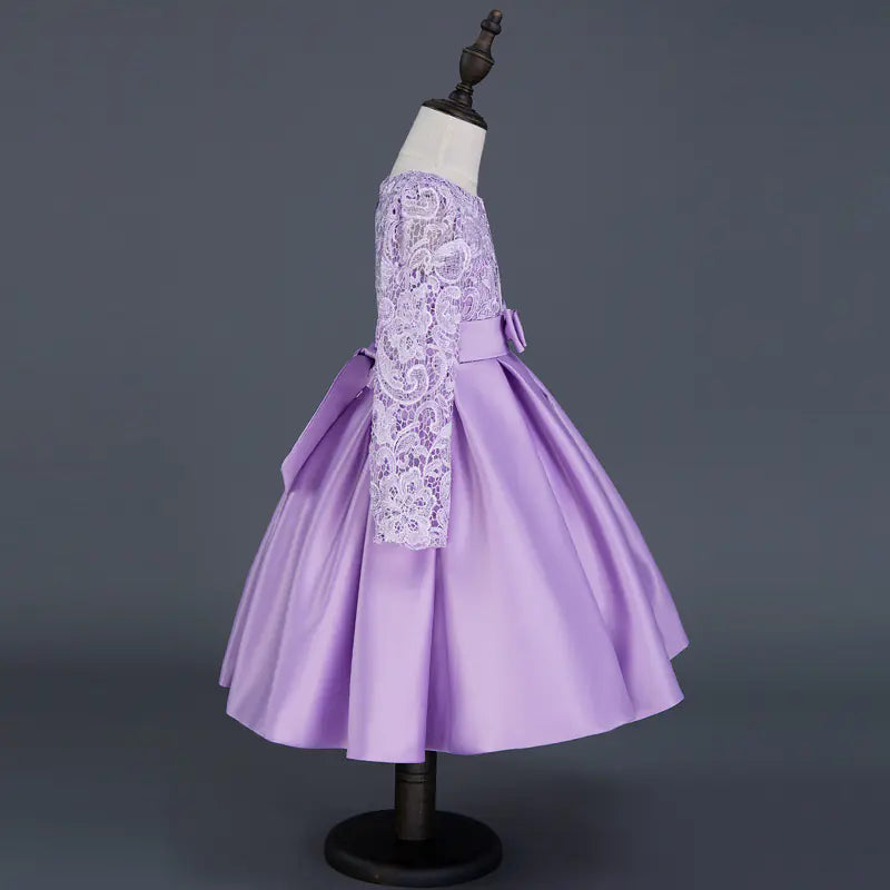 Carisa Children's Autumn Winter Dress - Purple Lace Gown