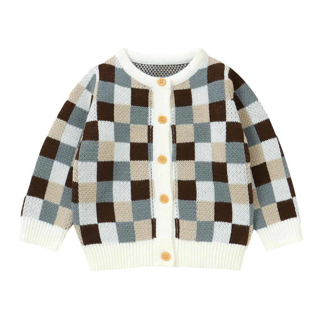 Little Girls Cardigan Sweater Color Plaid Knit Outerwear Winter School Uniforms Sweaters