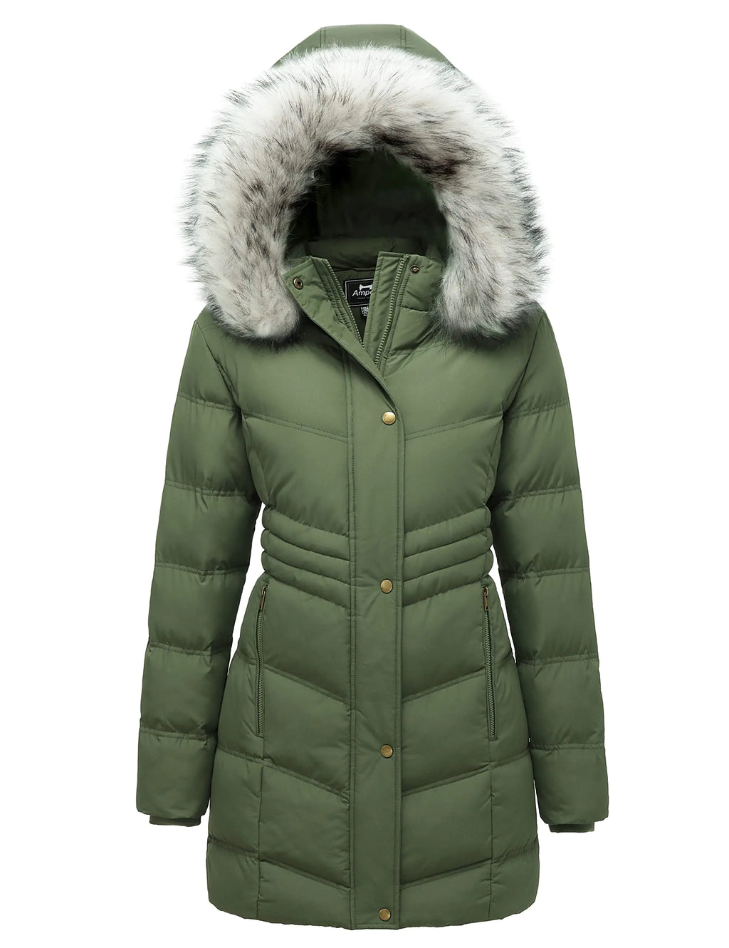 Ampake Womens Winter Parka Coat Quilted Puffer Jacket with Faux Fur Hood (GreenXL)