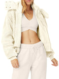 Women's Sherpa Cropped Jacket - Cozy Fleece Coat with Hood