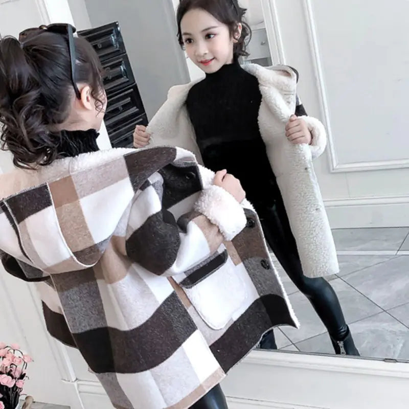 Girls' Thick Woolen Overcoat - Warm Winter Coat