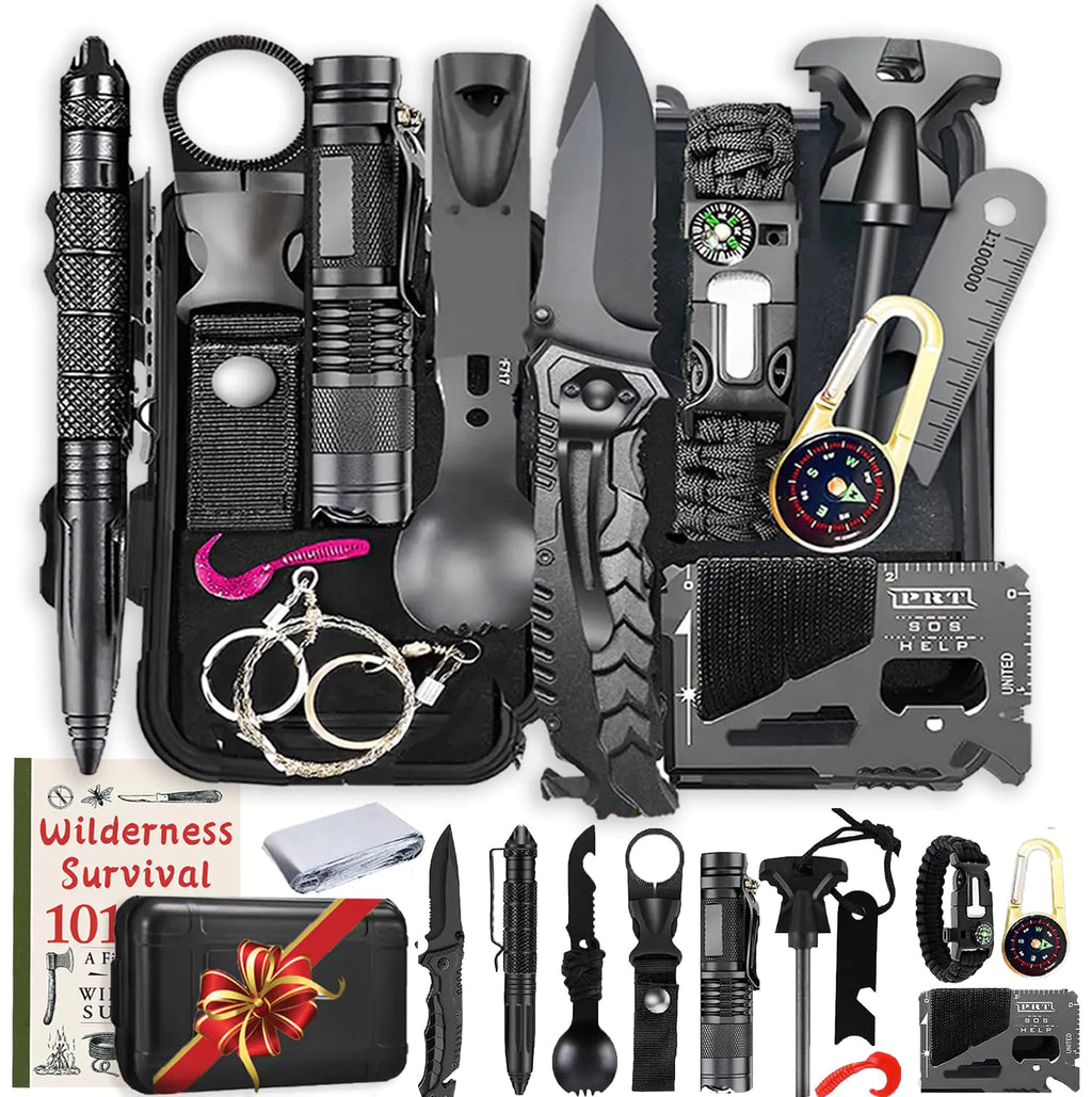 ASSABER 13-in-1 Survival Kit with First Aid & Tactical Flashlight