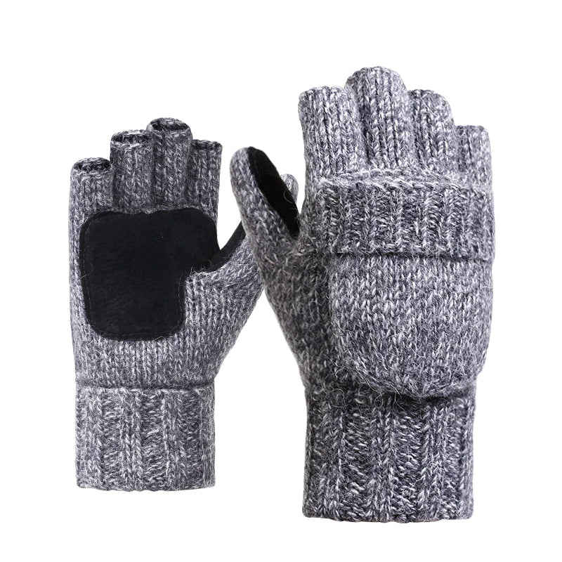 Men's Winter Gloves, Warm Wool & Cashmere Half-Finger