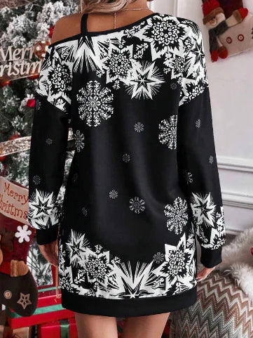 Diagonal Print Shoulder Fall/Winter Dress for Women | New