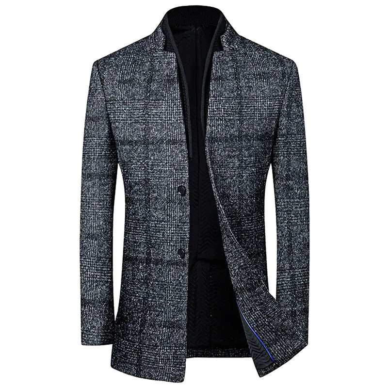 Women's Heavy Plaid Coat - Wool Blend Winter Jacket