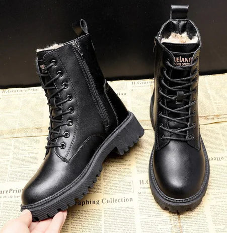 Andrea Black Leather Winter Boots Premium Genuine Leather Footwear For Women Cold Weather Ready