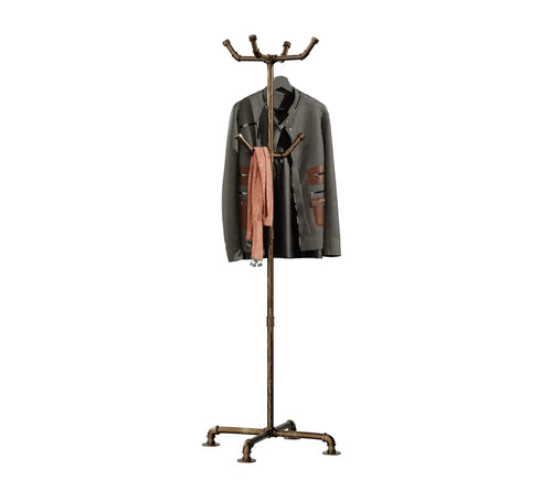 Industrial Coat Rack - Freestanding Metal Pipe Stand with 6 Hooks