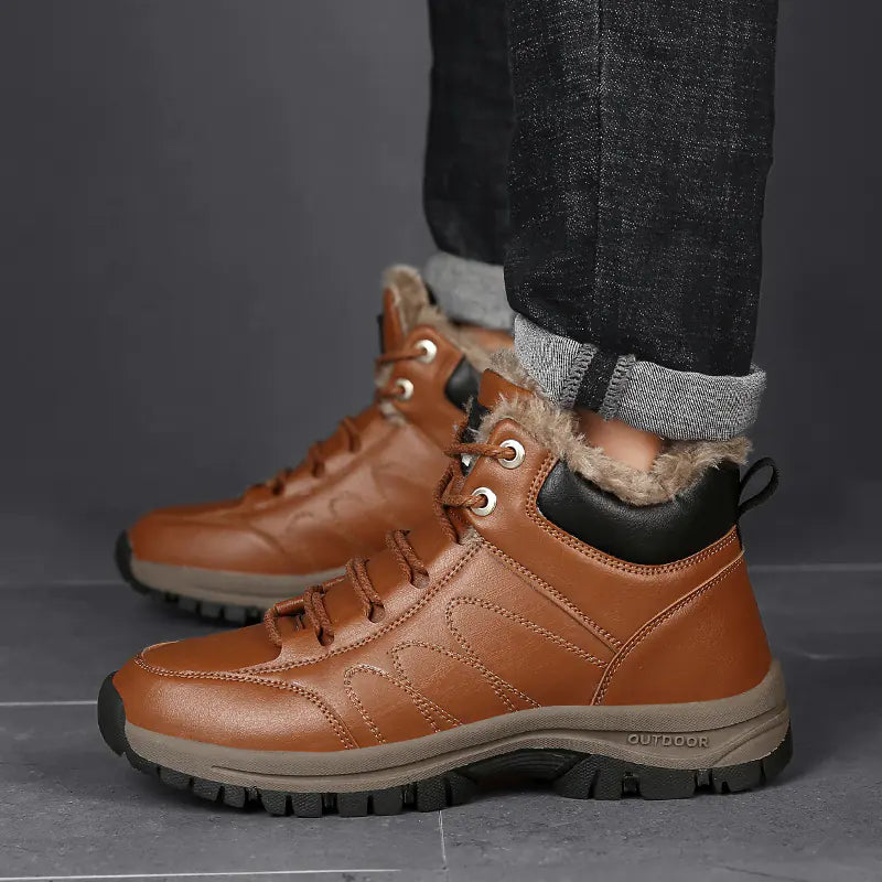 Warm Leather Winter Boots for Men with Plush Lining