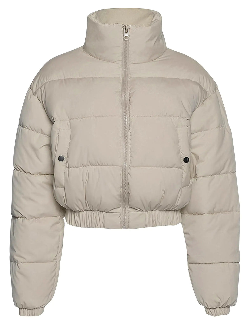Zhiyouni Womens Cropped Puffer Jackets Zip Long Sleeves Padded Winter Outerwear (LightKhaki-XS)