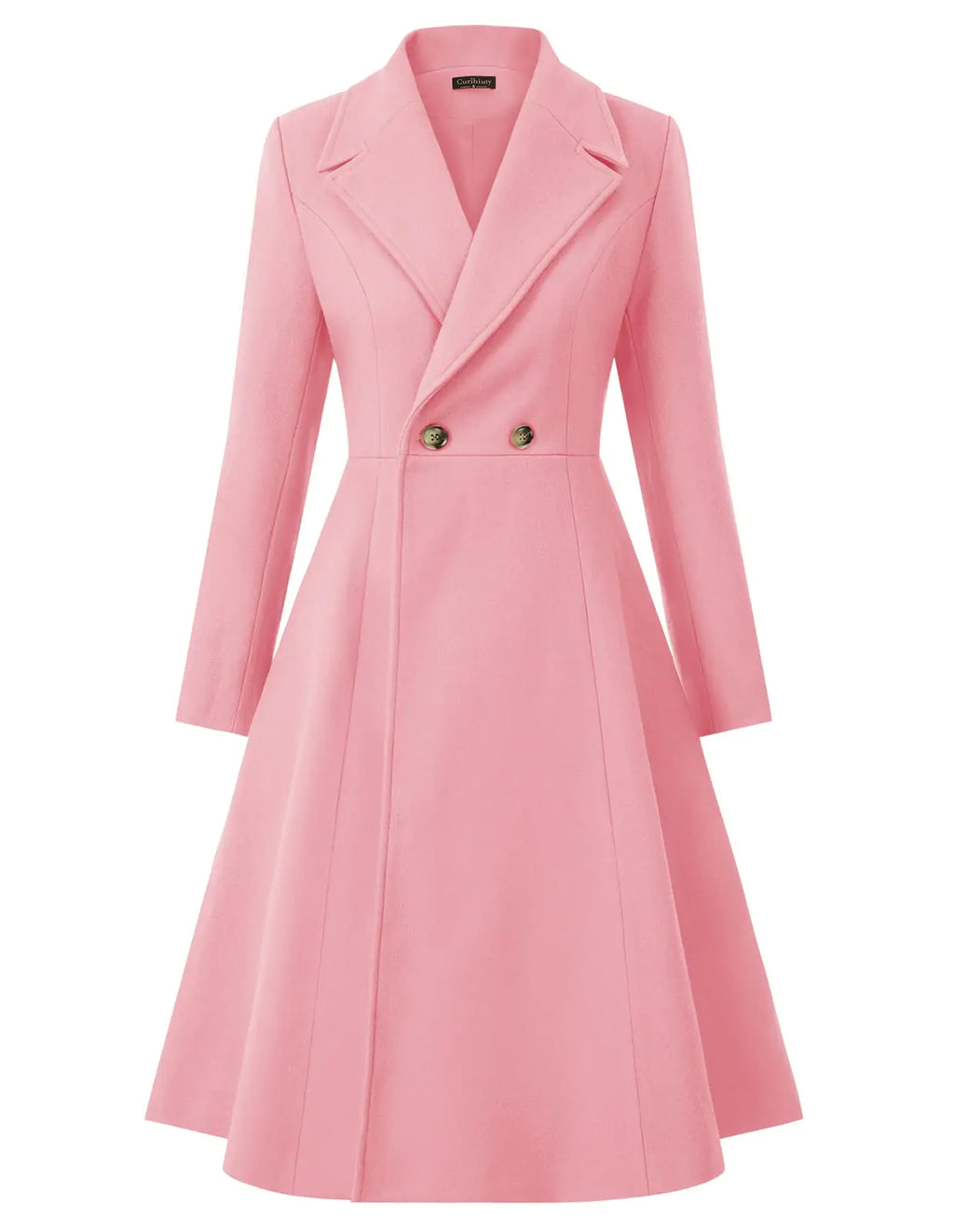 Women's Elegant Pink Winter Coat - Double Breasted Notched Collar